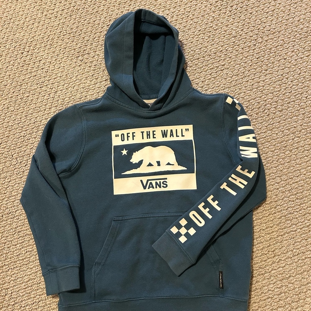 Vans Off the Wall Blue Hoodie with White California Bear Flag Graphic Skater